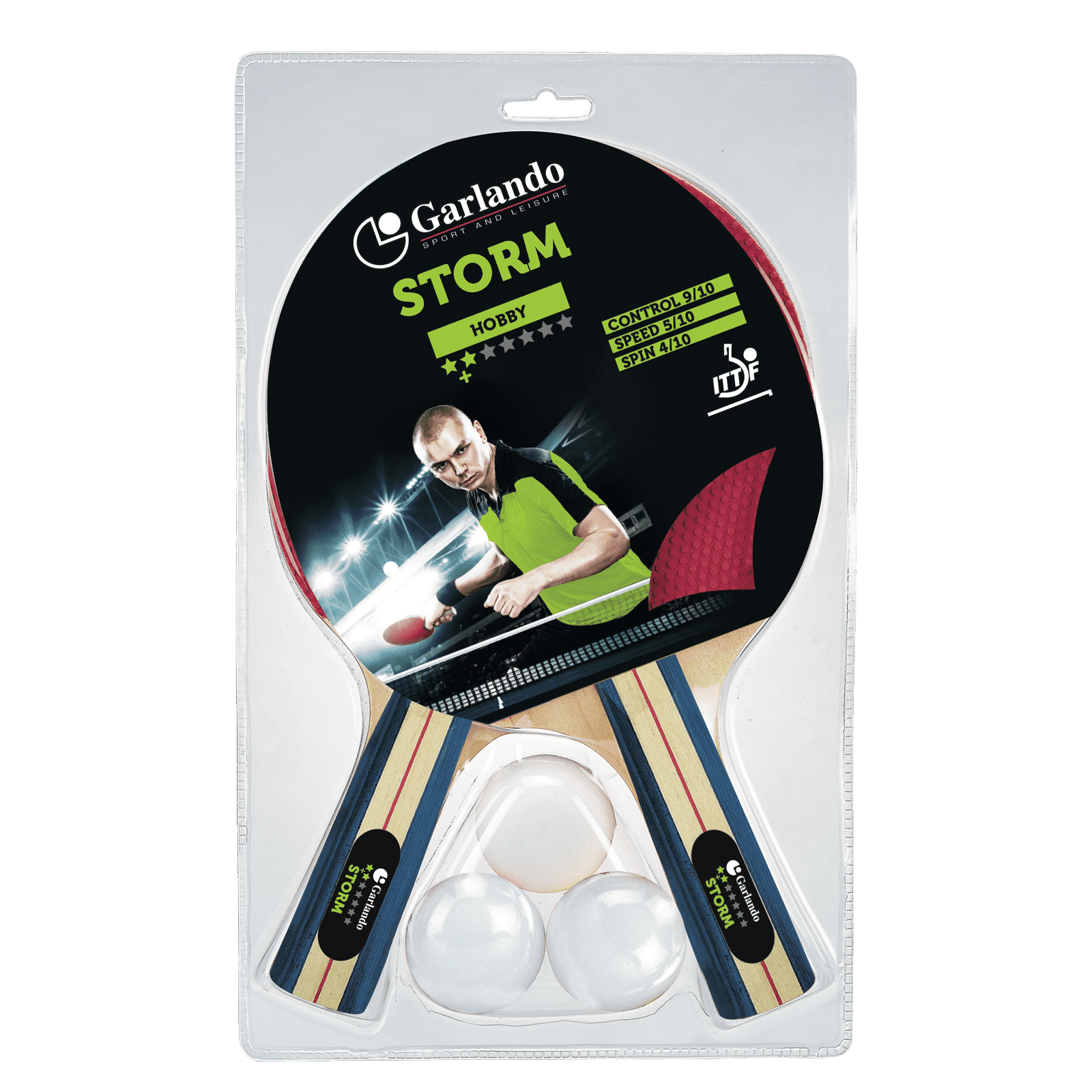 SET STORM (2 spaðar 2 stjörnur + 3 kúlur) – Borðtennissett fyrir byrjendur